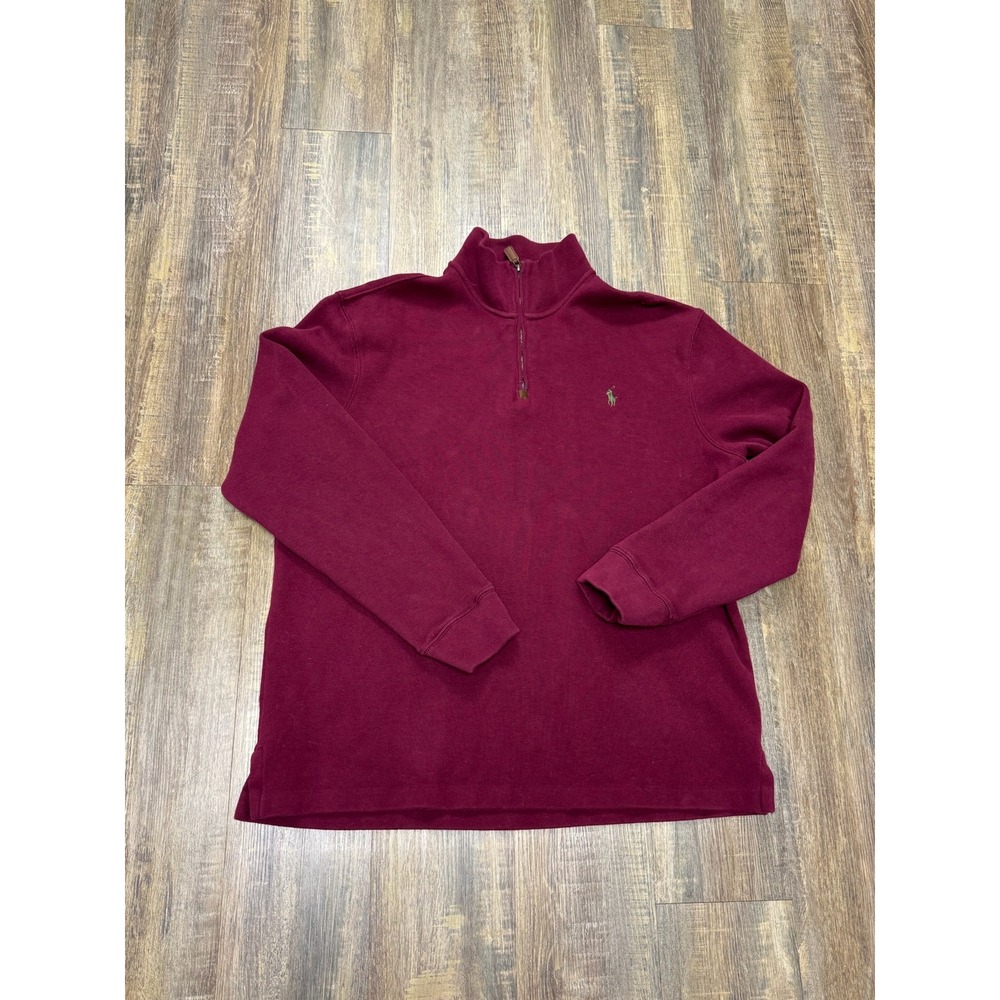 Polo Ralph Lauren Mens Quarter Zip Pullover Burgundy Cotton Sweater Mock Neck XL
